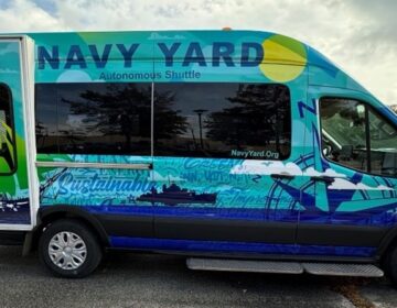 The autonomous vehicle (AV) shuttle at Philadelphia's Navy Yard.