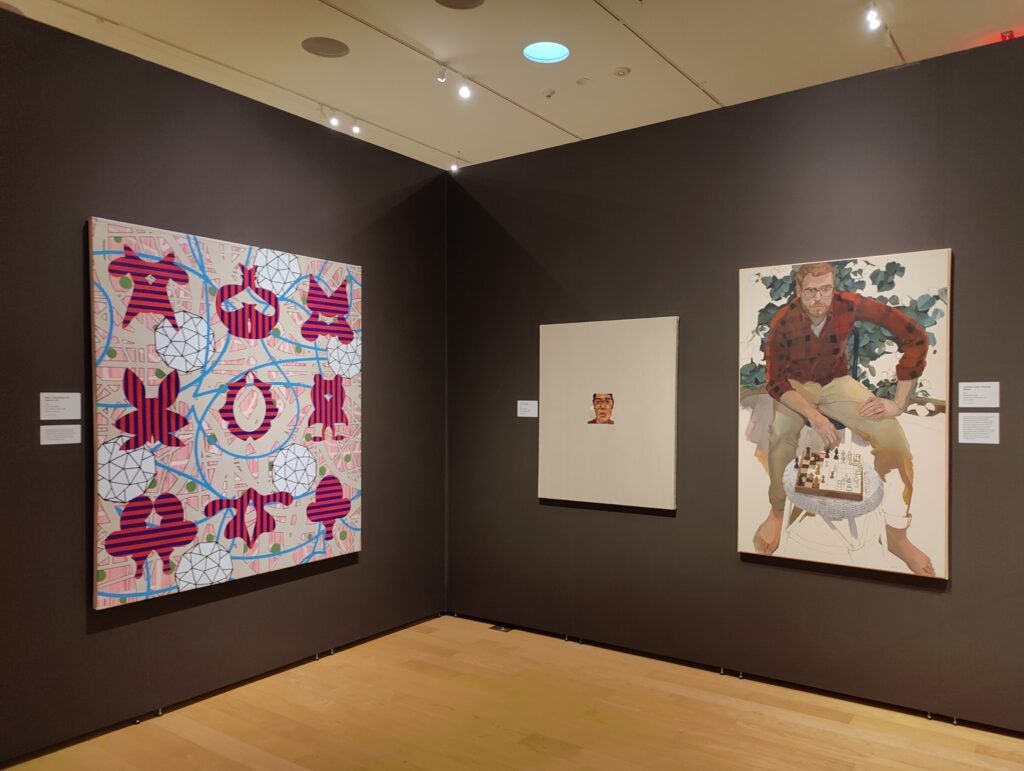 Charles Burwell’s ''Nine Characters in Search of…'' (2023) and “Whimsical Alchemy” (2013, 2023) by Jeff Hurwitz in ''CFEVA at 40'' at the Michener Museum.