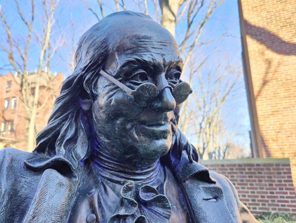 Close-up of Ben Franklin statue