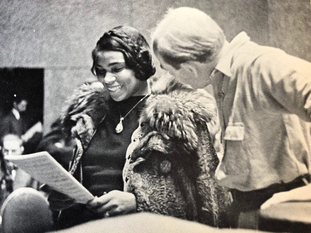 Marian Anderson and Eugene Ormandy at a Philadelphia Orchestra rehearsal