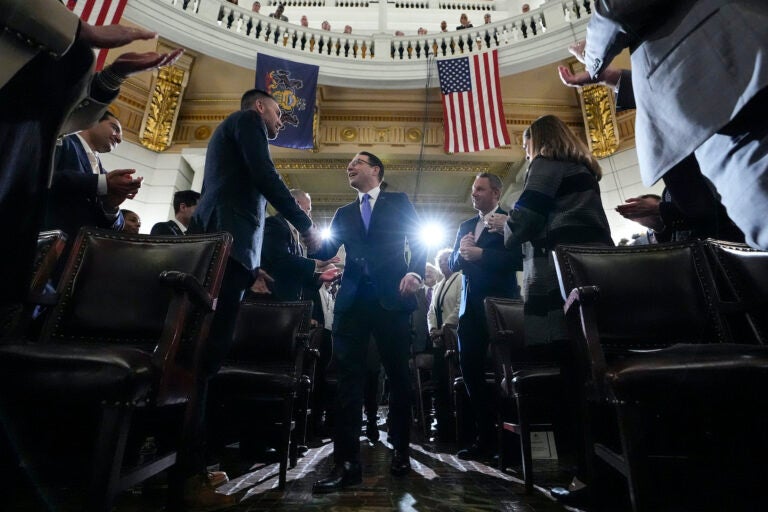 Gov. Josh Shapiro greeting people in the Capitol building