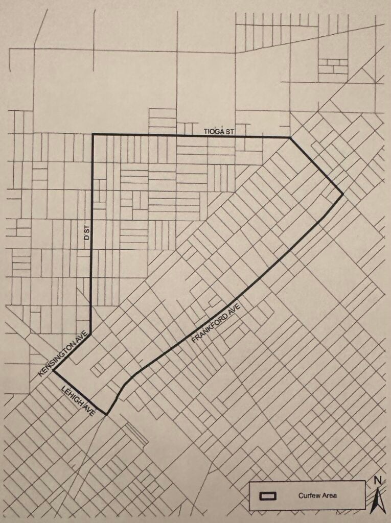 A map of a proposed area for a business curfew law in Kensington