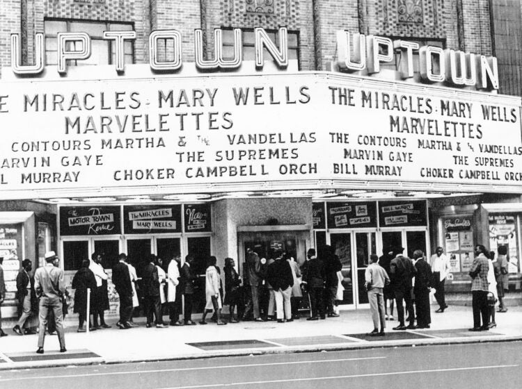 The Uptown marquee showing a large list of artists performing there