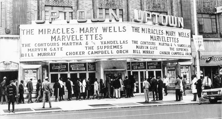 The Uptown marquee showing a large list of artists performing there