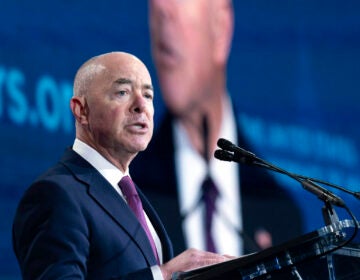 Homeland Security Secretary Alejandro Mayorkas speaks during the U.S. Conference of Mayors' Winter Meeting in Washington, Thursday, Jan. 18, 2024.