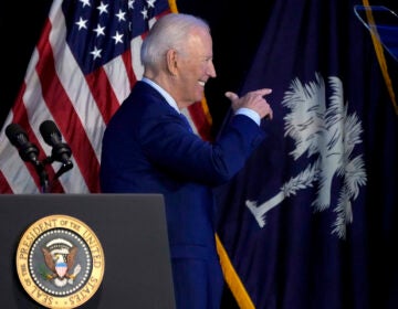 President Biden walks offstage after speaking at South Carolina's First in the Nation dinner in Columbia, S.C., on Jan. 27.