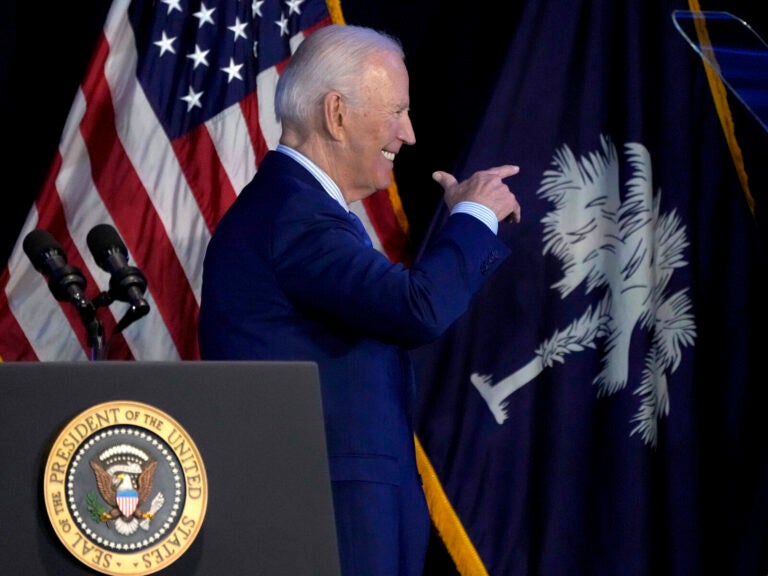 President Biden walks offstage after speaking at South Carolina's First in the Nation dinner in Columbia, S.C., on Jan. 27.