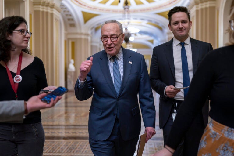 Senate Majority Leader Chuck Schumer, D-N.Y., discusses next steps for the foreign aid package for Ukraine and Israel on the day after the bipartisan Senate border security bill collapsed, at the Capitol in on Wednesday.