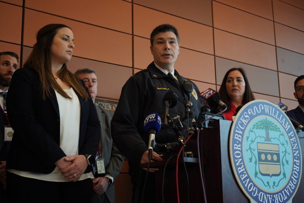 Middletown Police Chief Joseph Bartorilla speaks at a podium