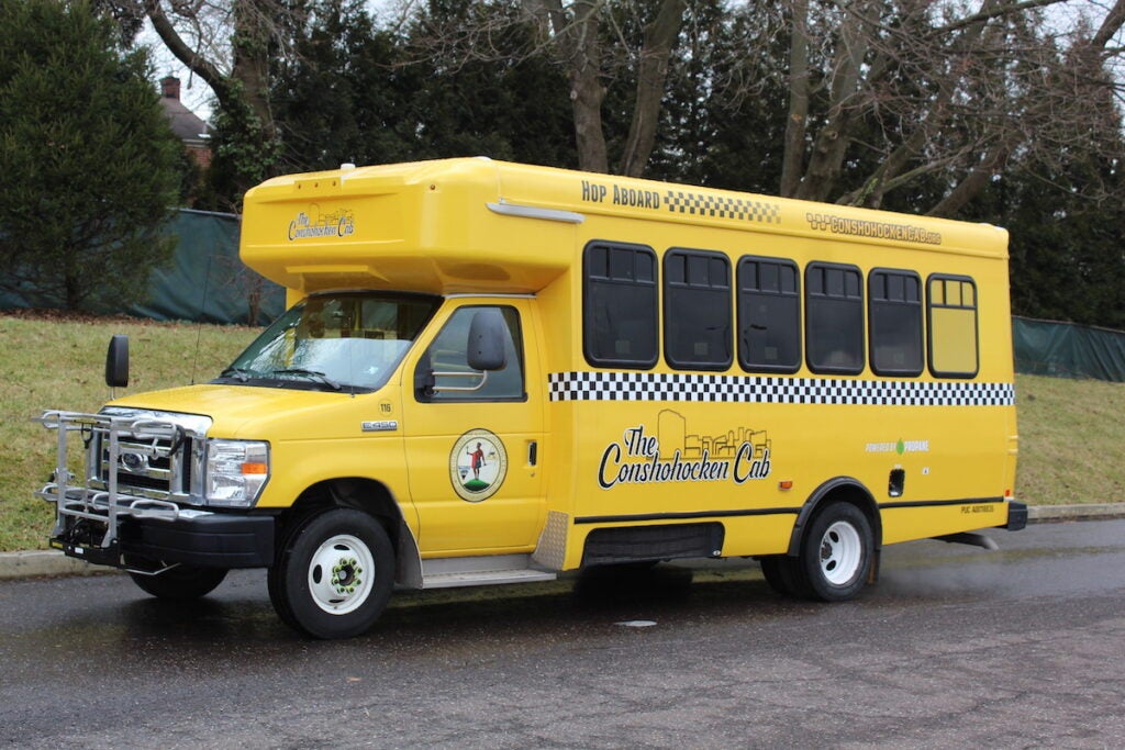 A view of the Conshocken Cab, a yellow shuttle