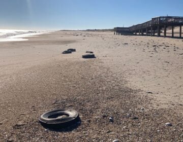 Tires strewn along the beach