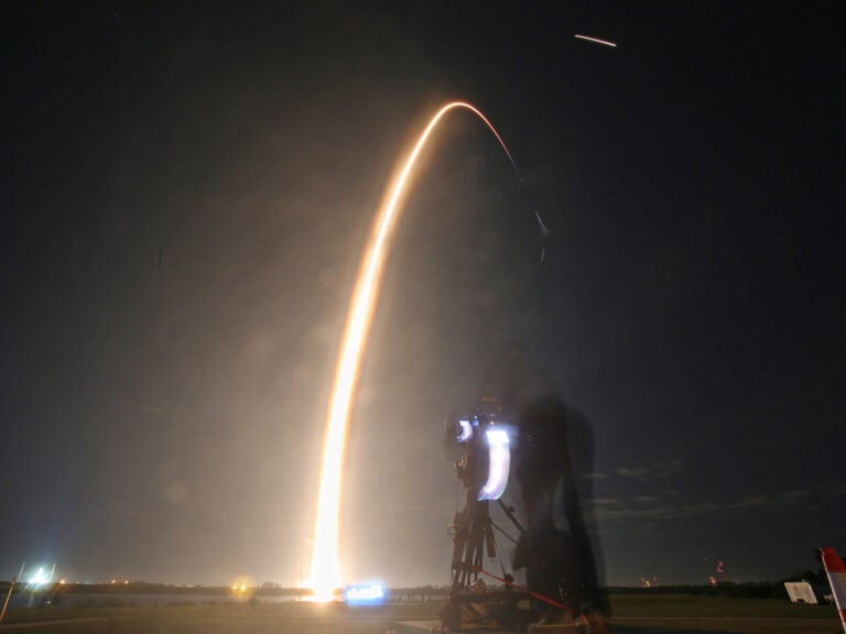 Intuitive Machines' Odysseus lunar lander was carried into orbit by a SpaceX Falcon 9 rocket on Feb. 15. Gregg Newton/AFP via Getty Images