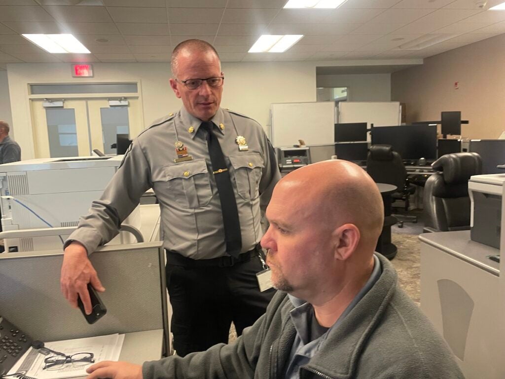 Acting chief Donald Holden and supervisor Chris Williams at the emergency operations center.