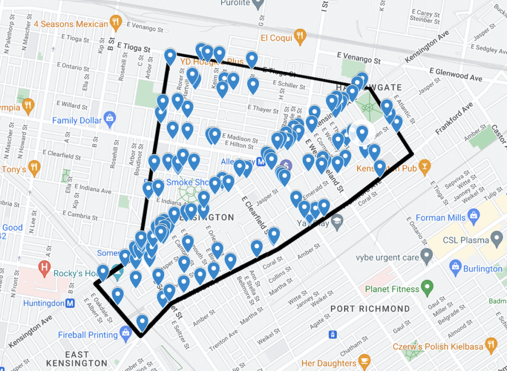 A map of a proposed area for a business curfew area in Kensington
