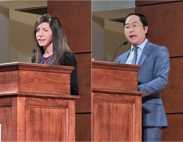 Tammy Murphy and Andy Kim side by side speaking at podiums