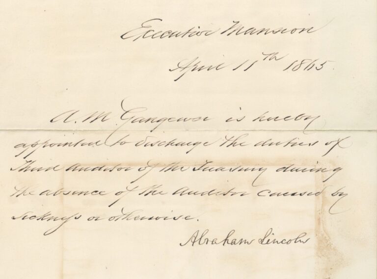 President Lincoln signed the appointment letter four days before he was assassinated.