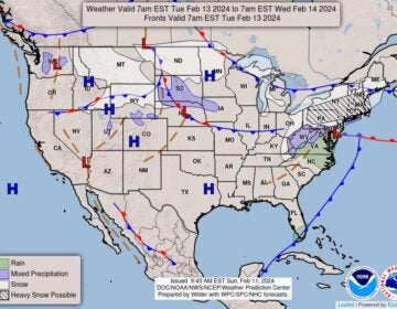 A mix of snow, rain and gusty winds is expected to blanket the Northeast between Monday and Tuesday.(Weather Prediction Center/NOAA)