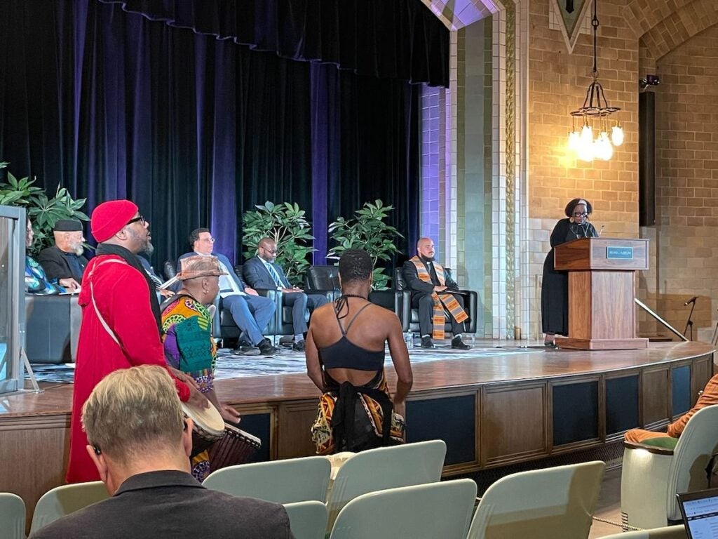 Rev. Jamie Eaddy-Chism speaks at the podium