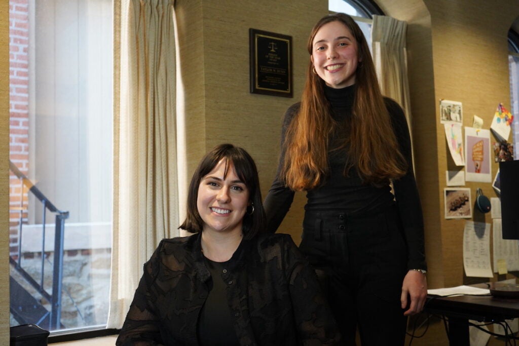 Evie Gentile, right, and Sophie Cloarec, left, pose for a photo.