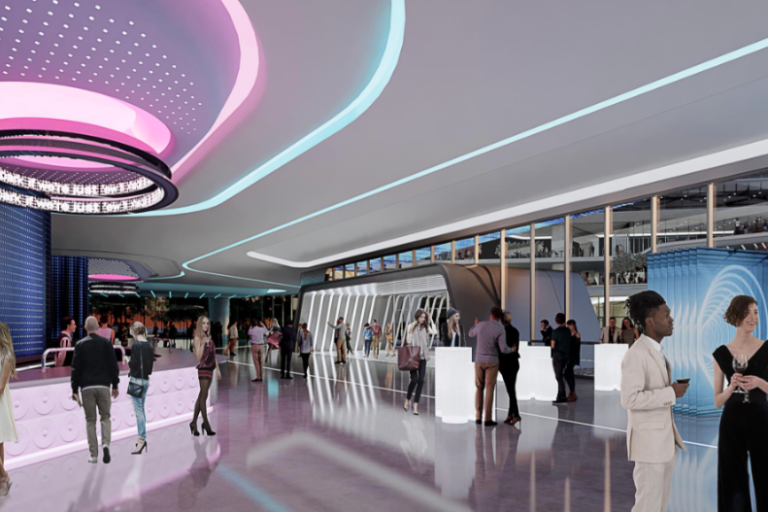 A rendering of a concert venue concourse, as part of the South Philly sports complex's master plan.