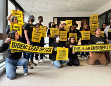 protesters inside the office