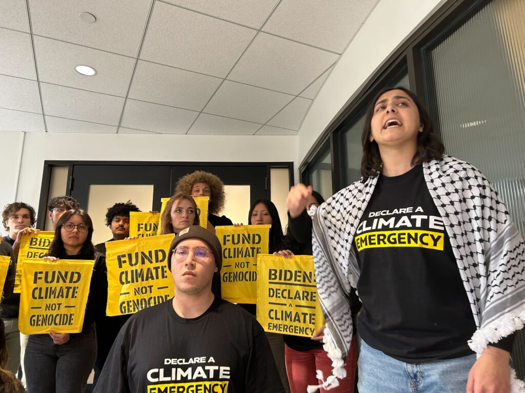 protesters inside the office