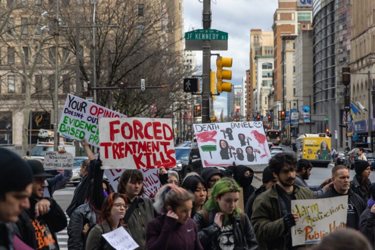 Advocates for harm reduction rallied outside City Hall in Philadelphia on March 7, 2024.