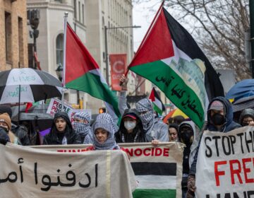 Hundreds marched through Center City in Philadelphia to protest U.S. involvement in the Israel-Hamas war on March 9, 2024.
