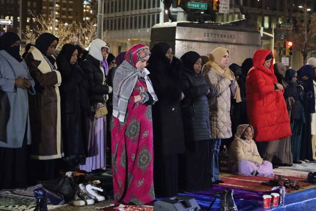 Hundreds of Philadelphia Muslims gather in the cold outside City Hall on Friday night for the Taraweeh, a special Sunnah prayer offered after sundown during Ramadan.