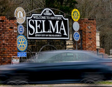 A vehicle passes by the town welcome sign, Thursday, Feb. 29, 2024, in Selma, Ala. Events commemorating the 59th anniversary of the Bloody Sunday voting rights march in 1965 will culminate with a bridge crossing in Selma, Ala, on Sunday, March 3.