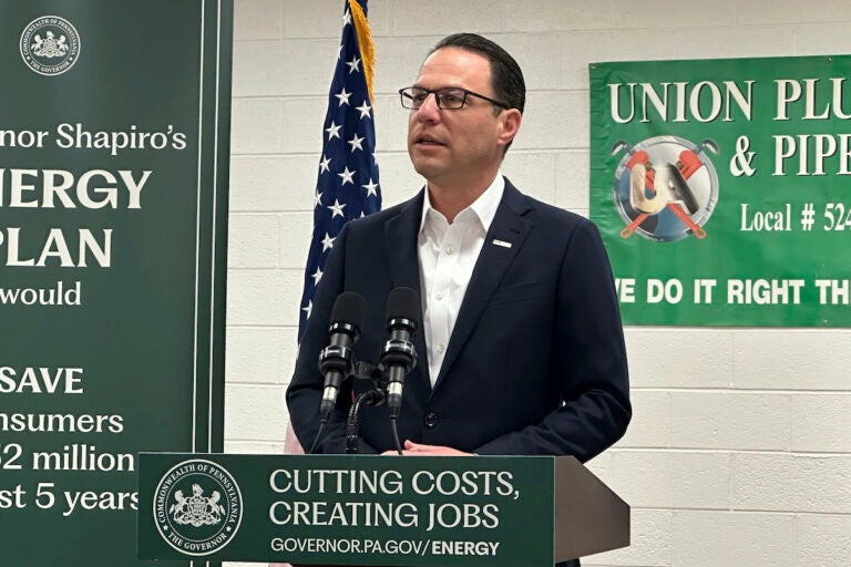 Pennsylvania Gov. Josh Shapiro speaks at a news conference at the United Association Local 524 union building in Scranton, Pa., on Wednesday, March 13, 2024.