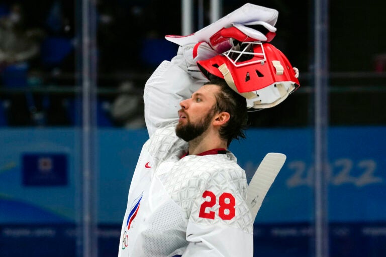 File photo: Russian Olympic Committee goalkeeper Ivan Fedotov (28) reacts after a goal by Finland's Hannes Bjorninen during the men's gold medal hockey game at the 2022 Winter Olympics, Sunday, Feb. 20, 2022, in Beijing. (AP Photo/Petr David Josek, File)