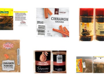 This combination of photos provided by the Food and Drug Administration on Wednesday shows cinnamon products sold in U.S. discount stores which contain elevated levels of lead.