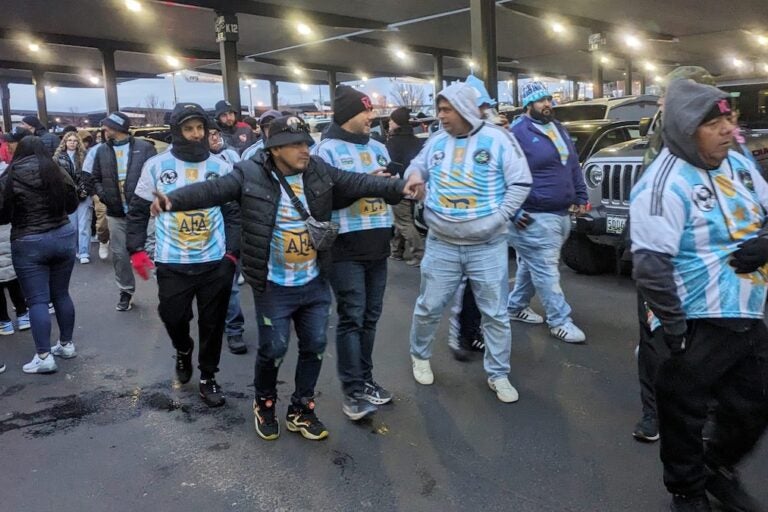 Argentina fans head from the parking lot of Lincoln Financial Field