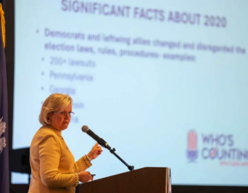 Cleta Mitchell speaking at a podium