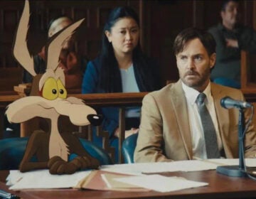 Wile E. Coyote and actor Will Forte are seen in a still image from the film Coyote vs. Acme. Eric Bauza, another actor in the film, posted the image online in December.