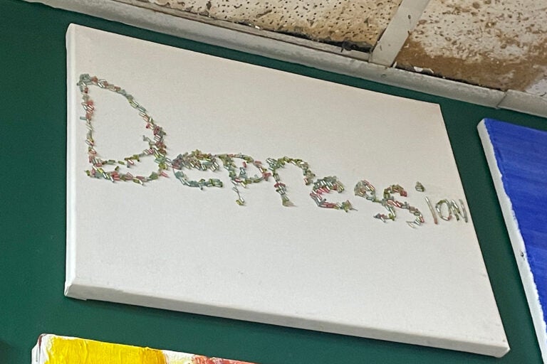 A piece of art spells out 'Depression'