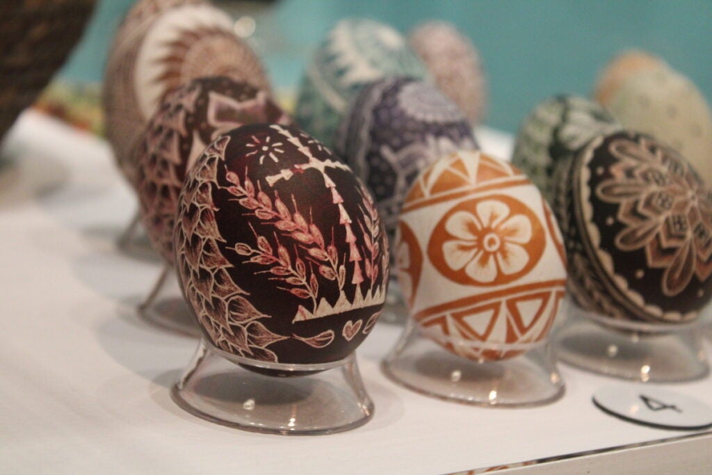 Decorated eggs on display