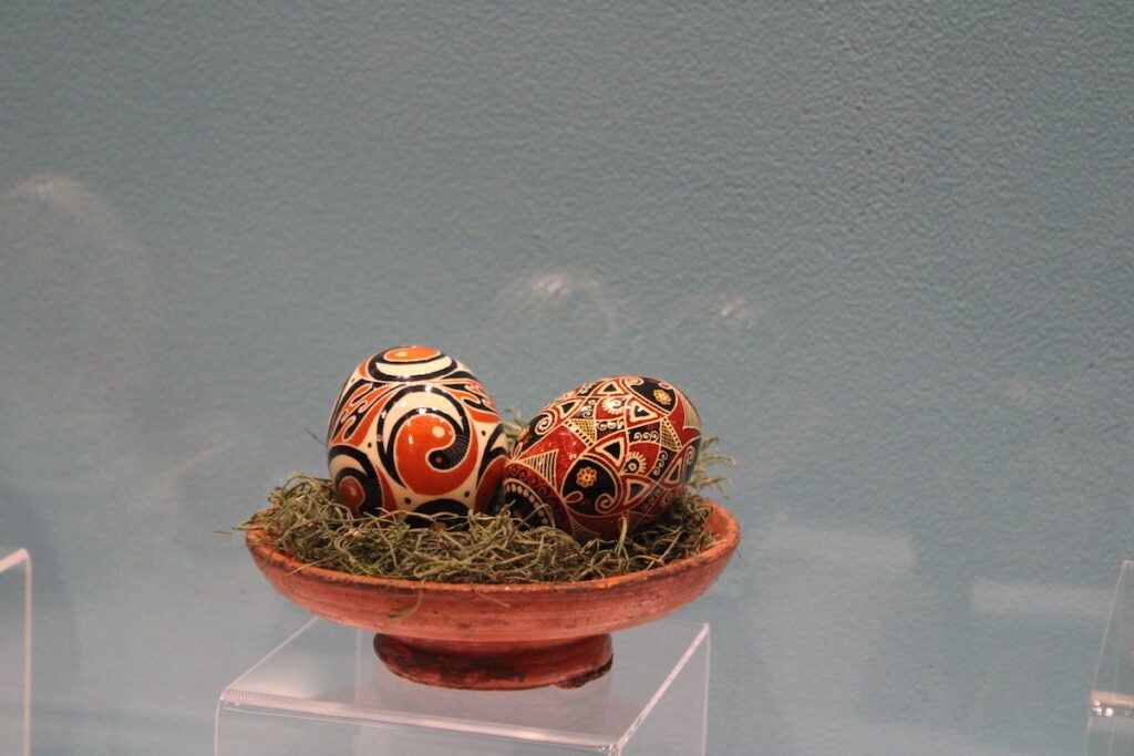 Decorated eggs on display