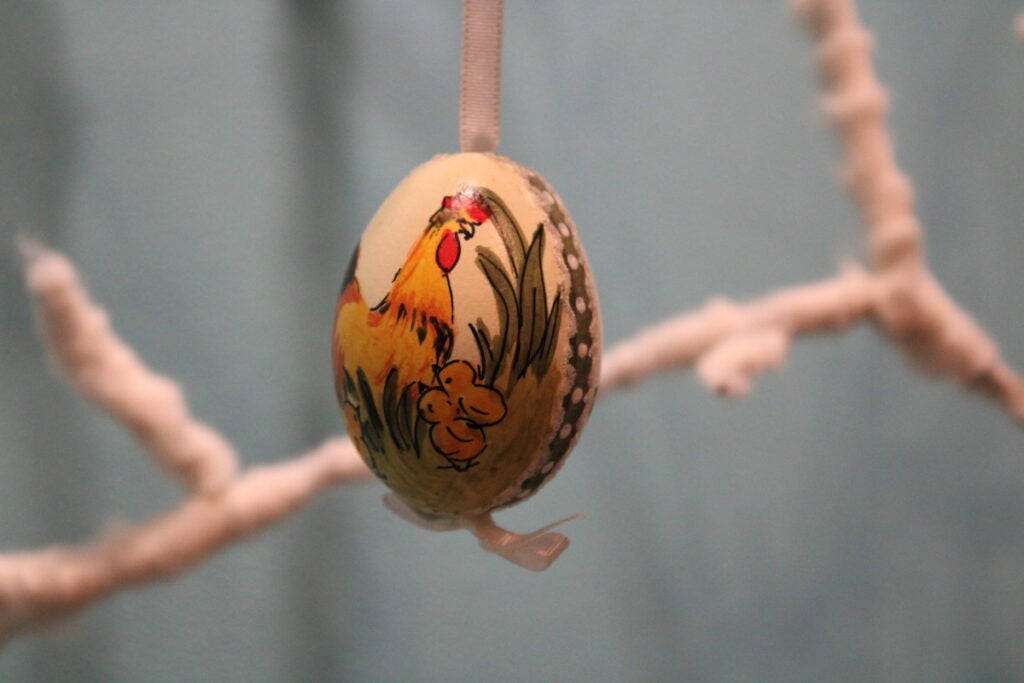 Decorated egg on display