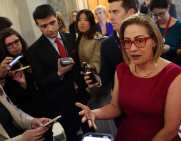 WASHINGTON, DC - FEBRUARY 05: U.S. Sen. Kyrsten Sinema (I-AZ) speaks to reporters at the U.S. Capitol on February 05, 2024 in Washington, DC. The Senate is working on bringing a bipartisan border security and immigration bill to the floor later this week for a vote. The bill, that also provides funding to Ukraine, Israel and humanitarian aid to Gaza, has received criticism from House Republicans, with Speaker Johnson saying it will be 