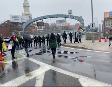 Pro-Palestinian protesters at the Ben Franklin Bridge
