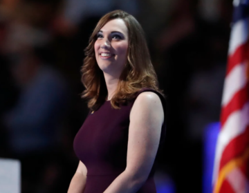 Delaware state Sen. Sarah McBride appears on stage