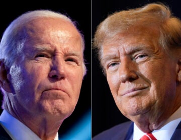 A close-up of Biden on the left and Trump on right