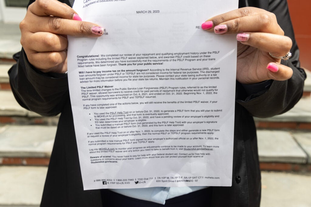 Close-up photo of the loan forgiveness letter