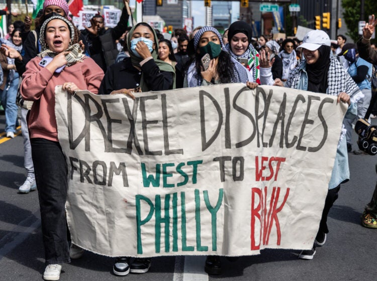 Philadelphia Temple, Drexel and UPenn students marched west on Market Street to the campus of the University of Pennsylvania to protest U.S. support of Israel in the Gaza war on April 25, 2024.