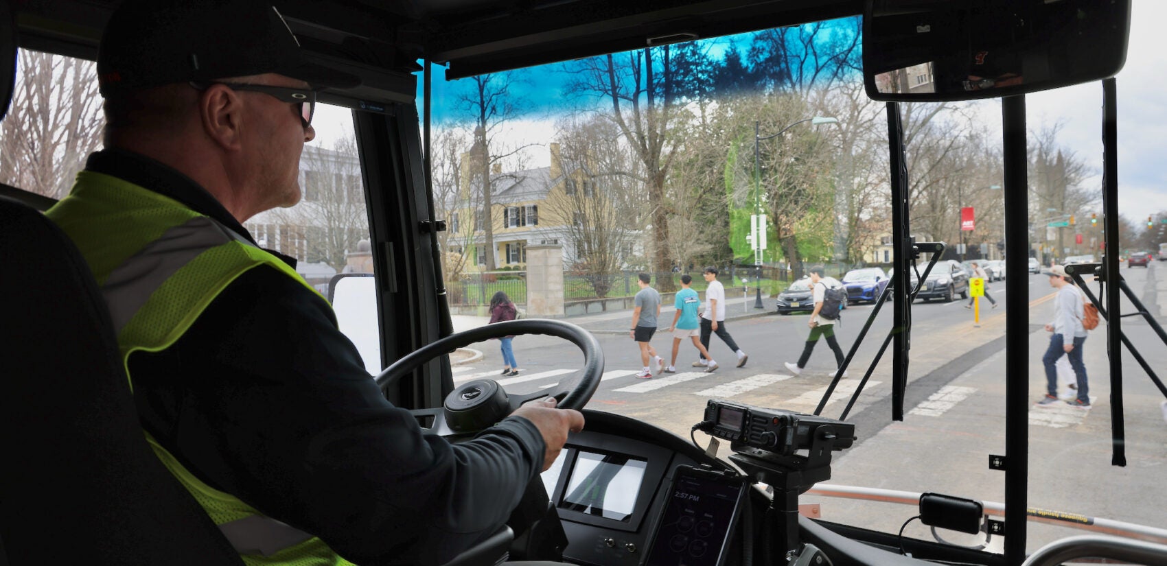 Bus driver Jim Dempsey stops for pedestrians