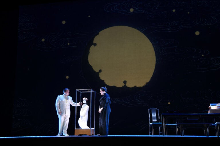 Actors are seen during a staging of Madade Butterfly