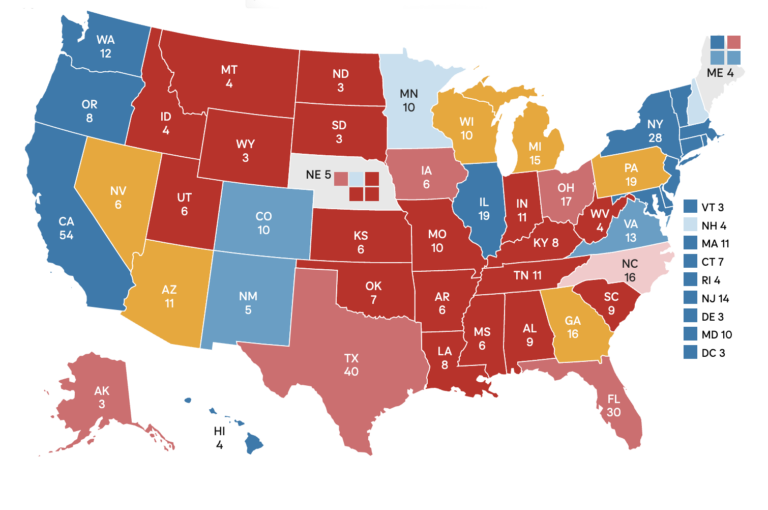An electoral map of the U.S. for the 2024 election