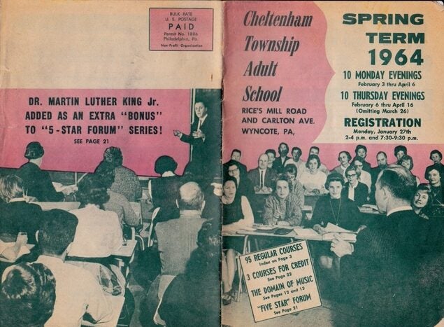 The outside of Cheltenham Township Adult School's 1964 Spring Term catalog